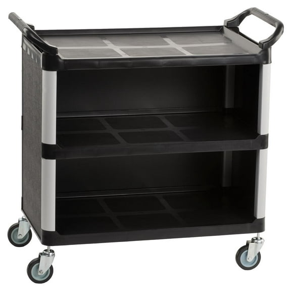 3-Shelf Utility Cart with Swivel Wheels, Enclosed Design with 2 Side Handles, Plastic and Aluminum (Black) (UC3SLGEBL)