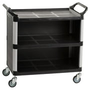3-Shelf Utility Cart with Swivel Wheels, Enclosed Design with 2 Side Handles, Plastic and Aluminum (Black) (UC3SLGEBL)
