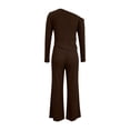thumbnail image 3 of BRELIL Women Two Piece Sets Cold Shoulder Long Sleeve Tops Wide Leg Pants Casual Lounge Matching Set Solid Basic Pullover Outfits Travel Vacation Loungewear, Coffee S, 3 of 8