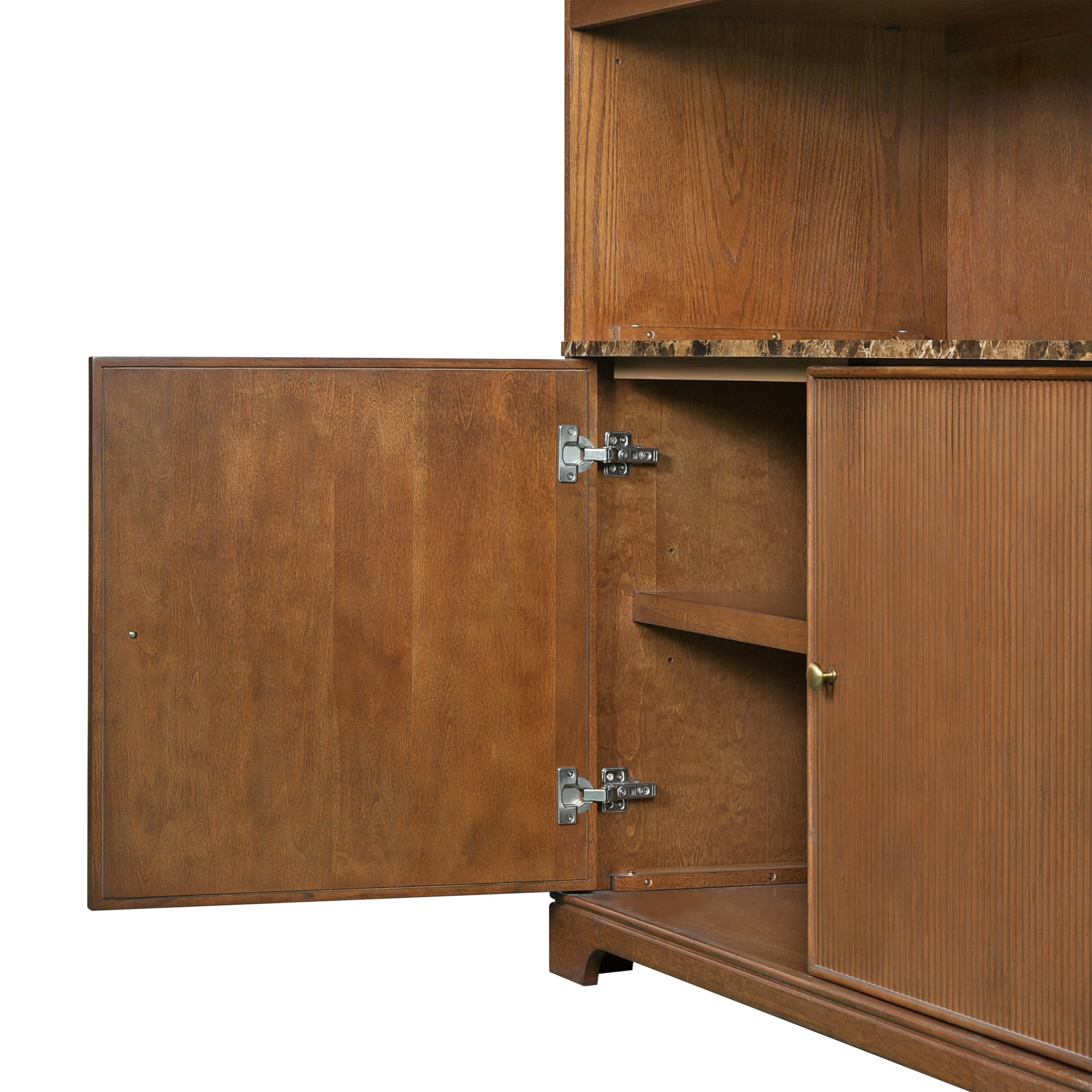 Christopher Knight Home 91" Bookcase Storage Cabinet with Display Shelves and Fluted Doors, Walnut