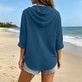 thumbnail image 3 of Oiangi Hoodie for Women Drawstring Long Sleeve Button V Neck Tops Casual Lightweight Fall Pullover Hooded Blue L, 3 of 8