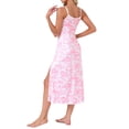 thumbnail image 3 of INSPIRE CHIC Women's Nightgown Chemise Floral Split Midi V Neck Bow Spaghetti Strap Cami Lingerie Pajama Dress L White with Pink Floral, 3 of 6
