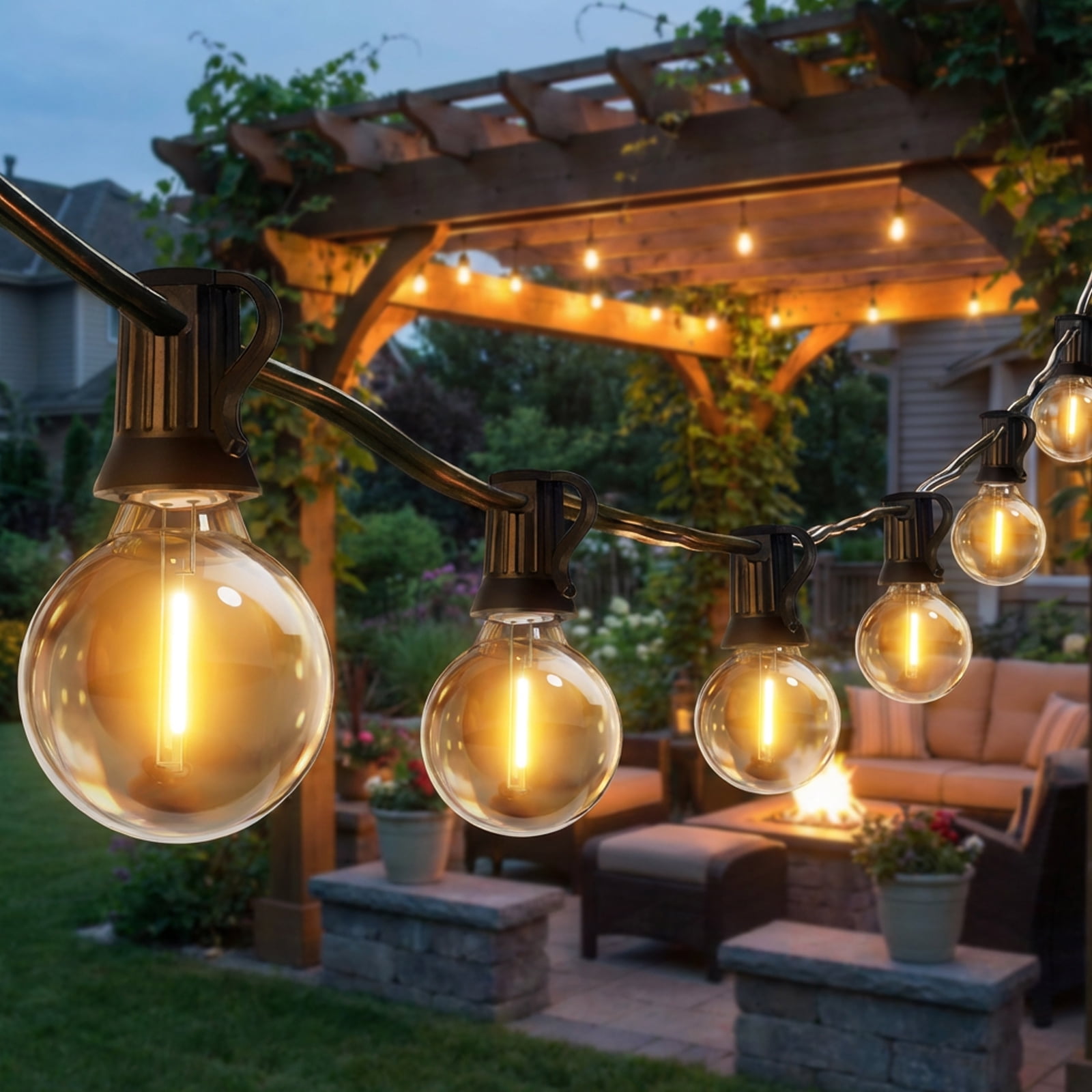 Outdoor String Lights, 100 ft with 50 G40 LED Bulbs Waterproof for Patio Garden Backyard Yard Decorations