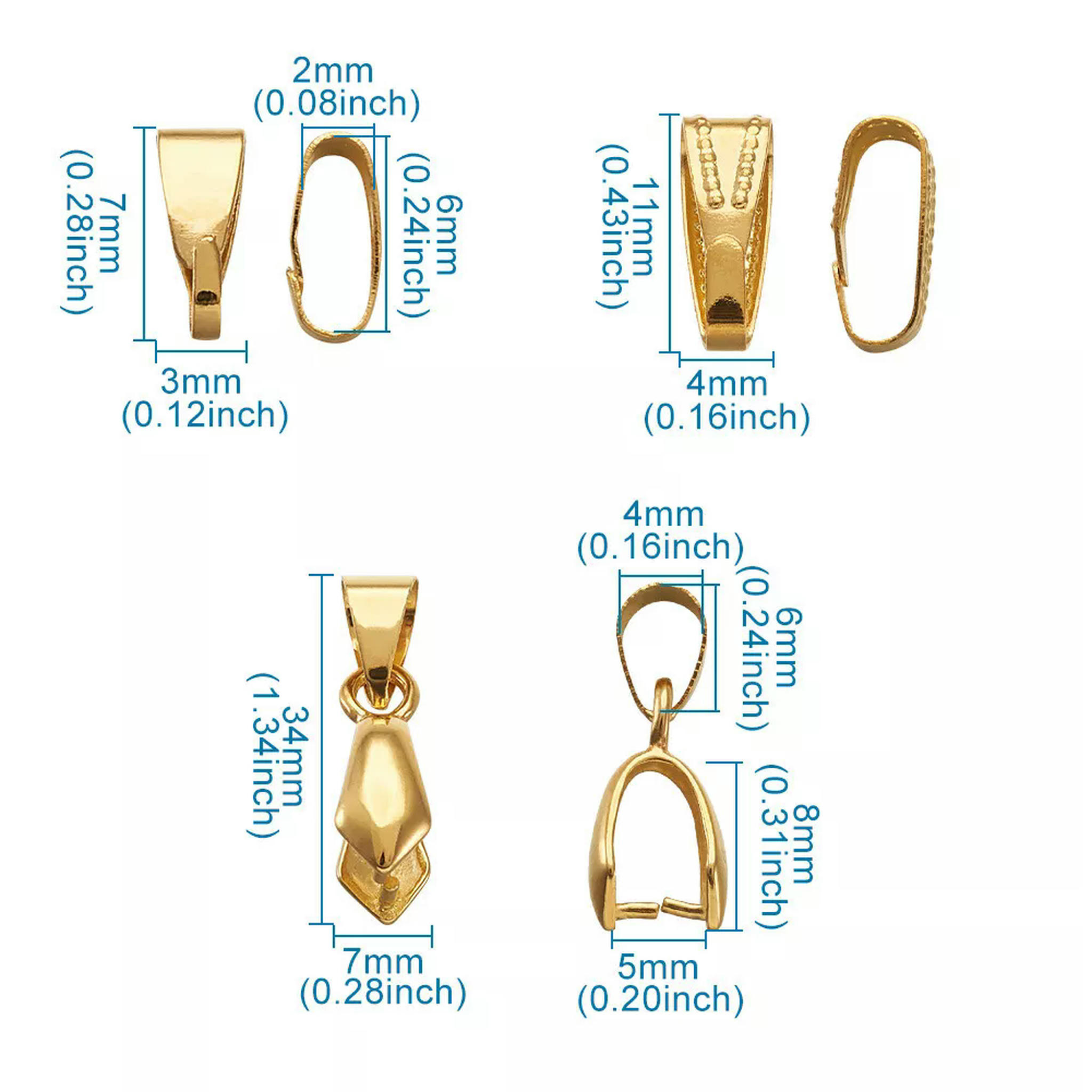 U8MO 480pcs Mixed Brass Snap on Bails Ice Pick Pinch Bails Pendant Connector Holder