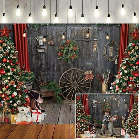 Image of 7x5ft Christmas Western Photo Backdrop Christmas Wood Wall Decoration Backdrop Christmas Western Themed Party Decorations Photo Backdrops Xmas Photo Booth Props Backdrop