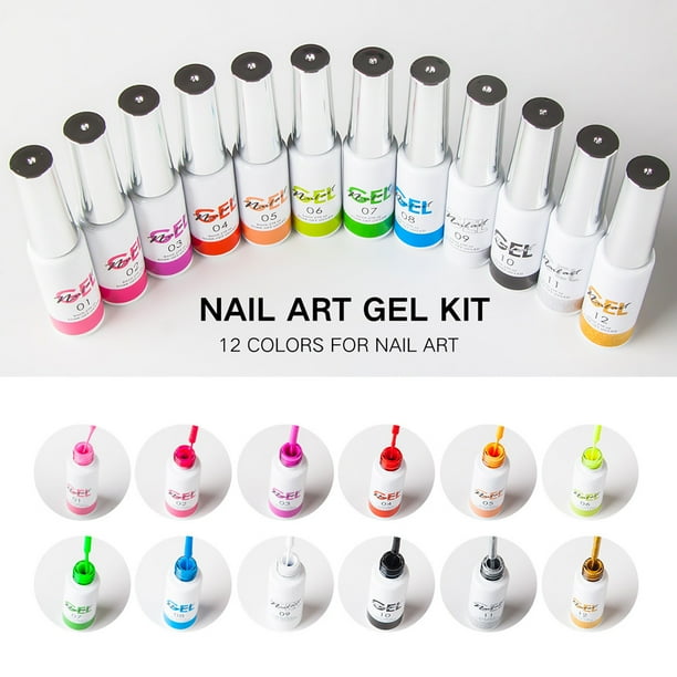 Pegamento para dibujo de manicura, fototerapia, pegamento pintado, pintura en aerosol 3D, gel, juego de 12 colores