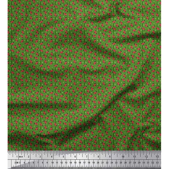 Soimoi Green Cotton Voile Fabric Dot & Socks Stripe Print Sewing Fabric Yard 42 Inch Wide