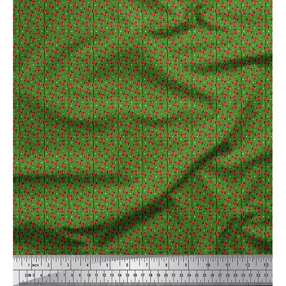 Soimoi Green Heavy Satin Fabric Dot & Socks Stripe Print Sewing Fabric Yard 54 Inch Wide