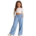 thumbnail image 6 of OGLCCG Girls Wide Leg Cotton Linen Pants Summer Beach Pants for Vacation Lightweight Straight Leg Palazzo Trousers with Pockets 3-14 Years, 6 of 7