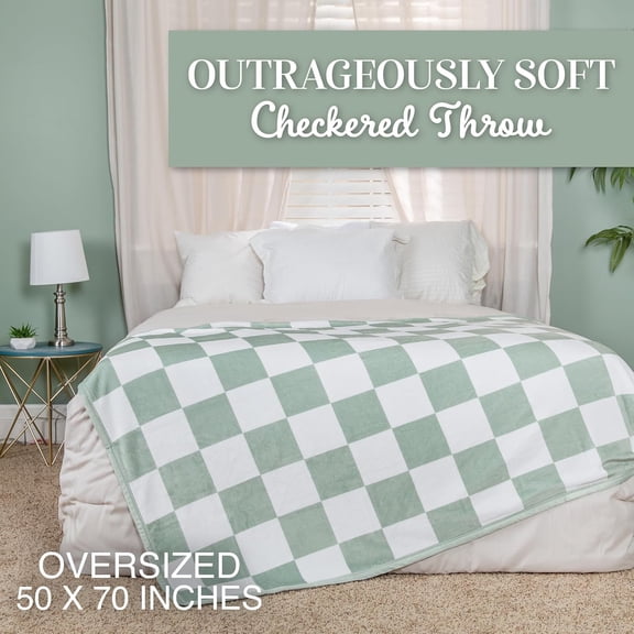 Outrageously Soft Throw Meadow Mist Checkered Polyester 50 x 70