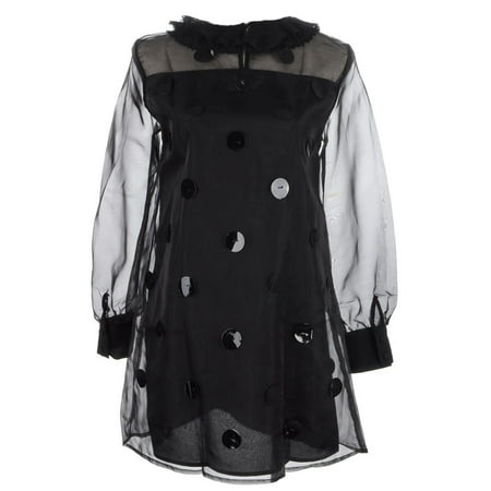 S/M Fit Black Large Sequin Embellishments Ruffle Neck Sheer Dress