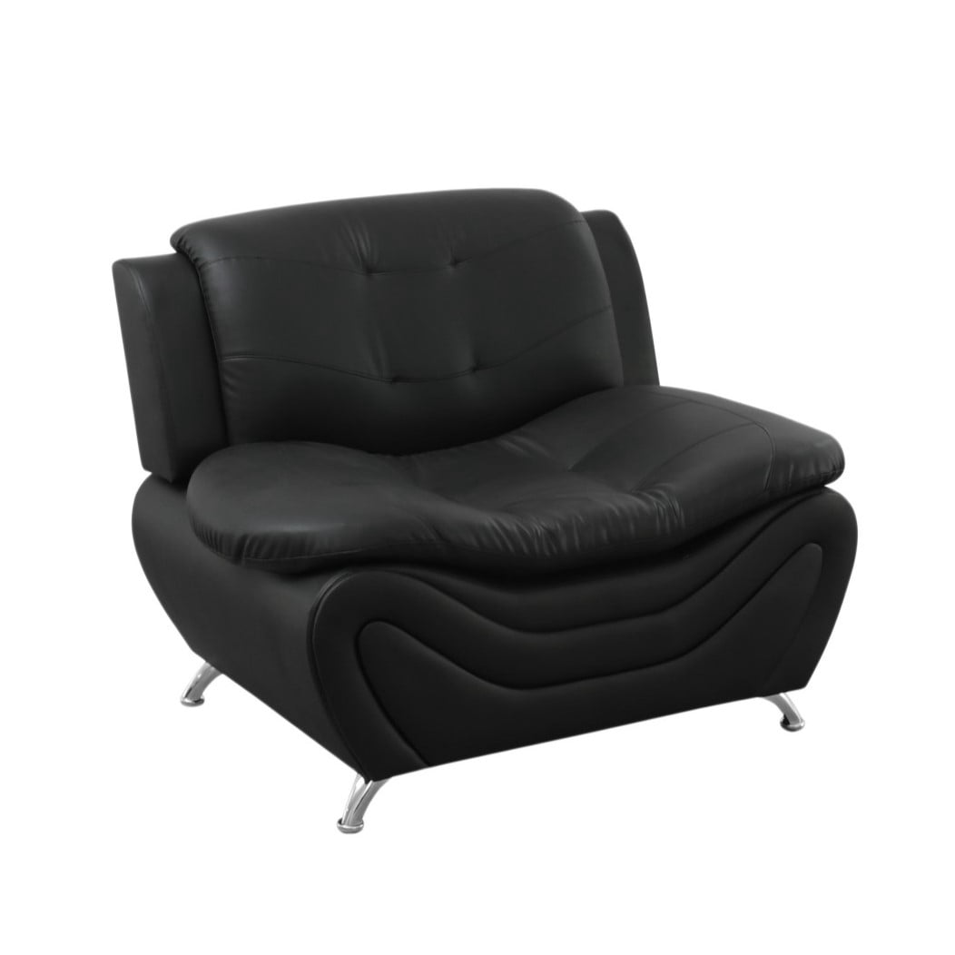 Gewnee Accent Chair Single Sofa, 42" Breathable Leather Sofa Chair with Solid Wood Frame & Metal Legs, Modern Furniture for Living Room Bedroom Office, Black