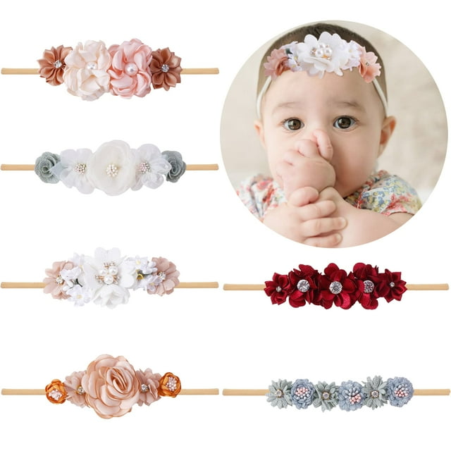 Diademas NUWAJP para niñas, 6 unidades, elásticas de nailon con forma de flor