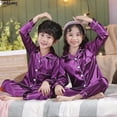 thumbnail image 4 of 5 7 9 11 13 años primavera otoño pijamas de satén completo ropa de dormir para niños traje de noche Pijamas niños pijama de Navidad Pijamas de seda, 4 of 4