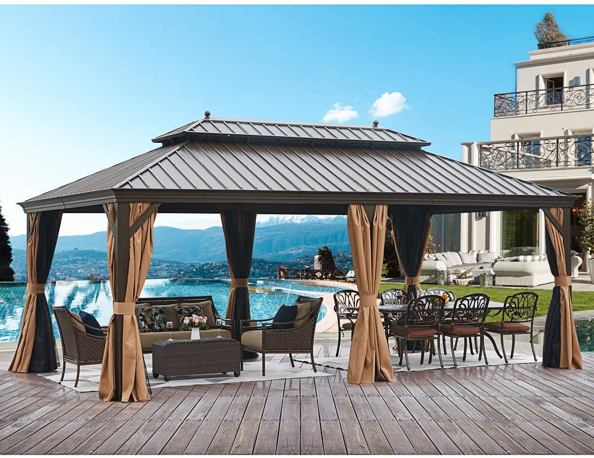 EROMMY 12' X 20' Hardtop Gazebo Galvanized Steel Outdoor Gazebo Canopy Double Vented Roof EROMMY 12' X 20' Hardtop Gazebo Galvanized Steel Outdoor Gazebo Canopy Double Vented Roof