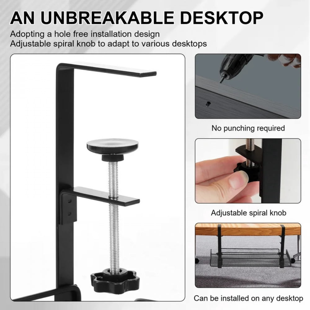 Under Desk Cable Management Tray Carbon Steel No Drill with Clamps Desk Wire Organizers Tray Cable Management Storage Tray