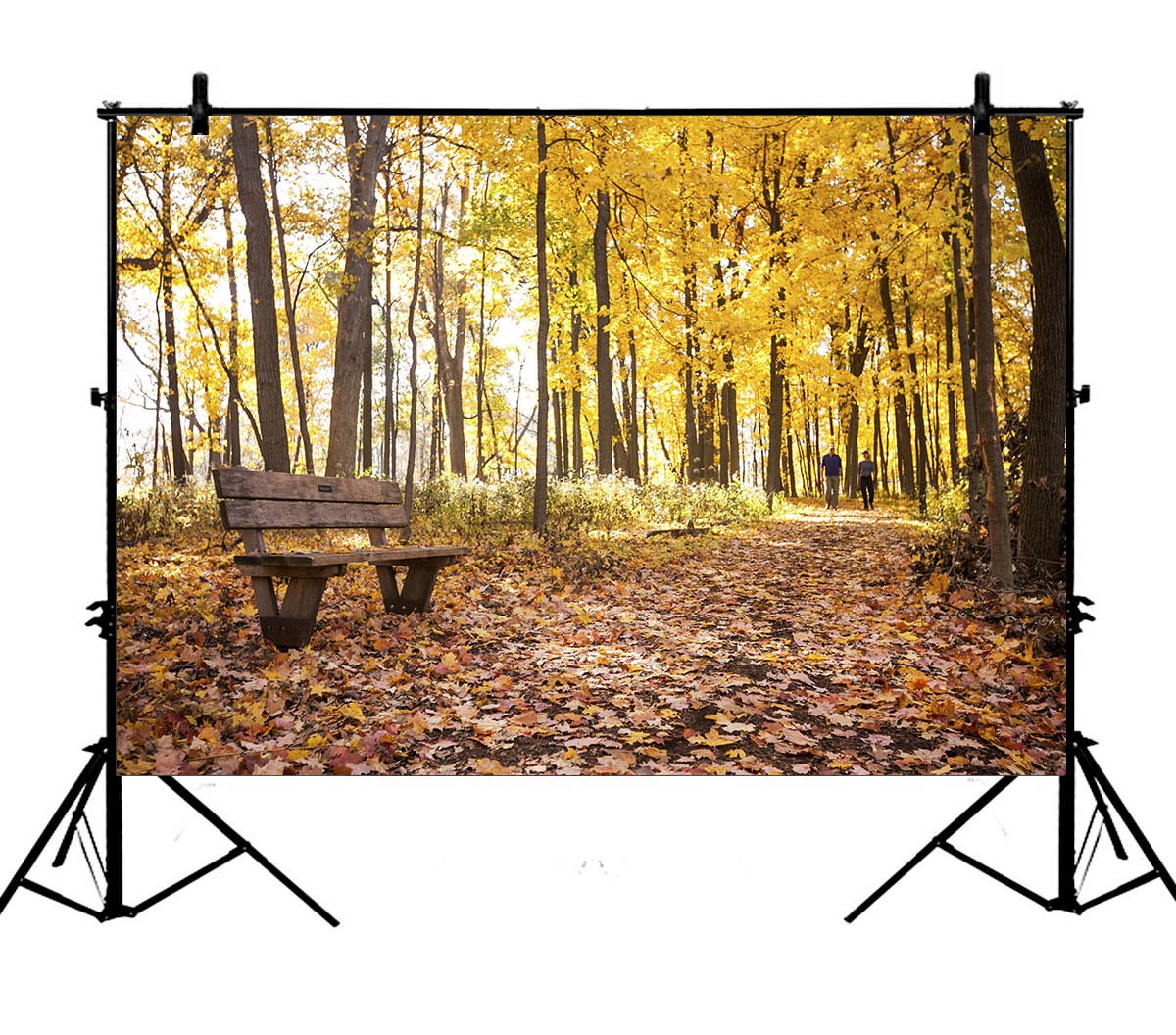 YKCG 7x5ft Autumn Park Benches Fall Wood Tree Photography Backdrops Polyester Photography Props Studio Photo Booth Props