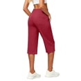 thumbnail image 3 of Textilo Golf Capris for Women Elastic High Waisted Side Slit Stretch Capri Pants with Pockets Straight Leg Button Pant Casual Summer Travel Workout Lightweight Slacks,Red XL, 3 of 6