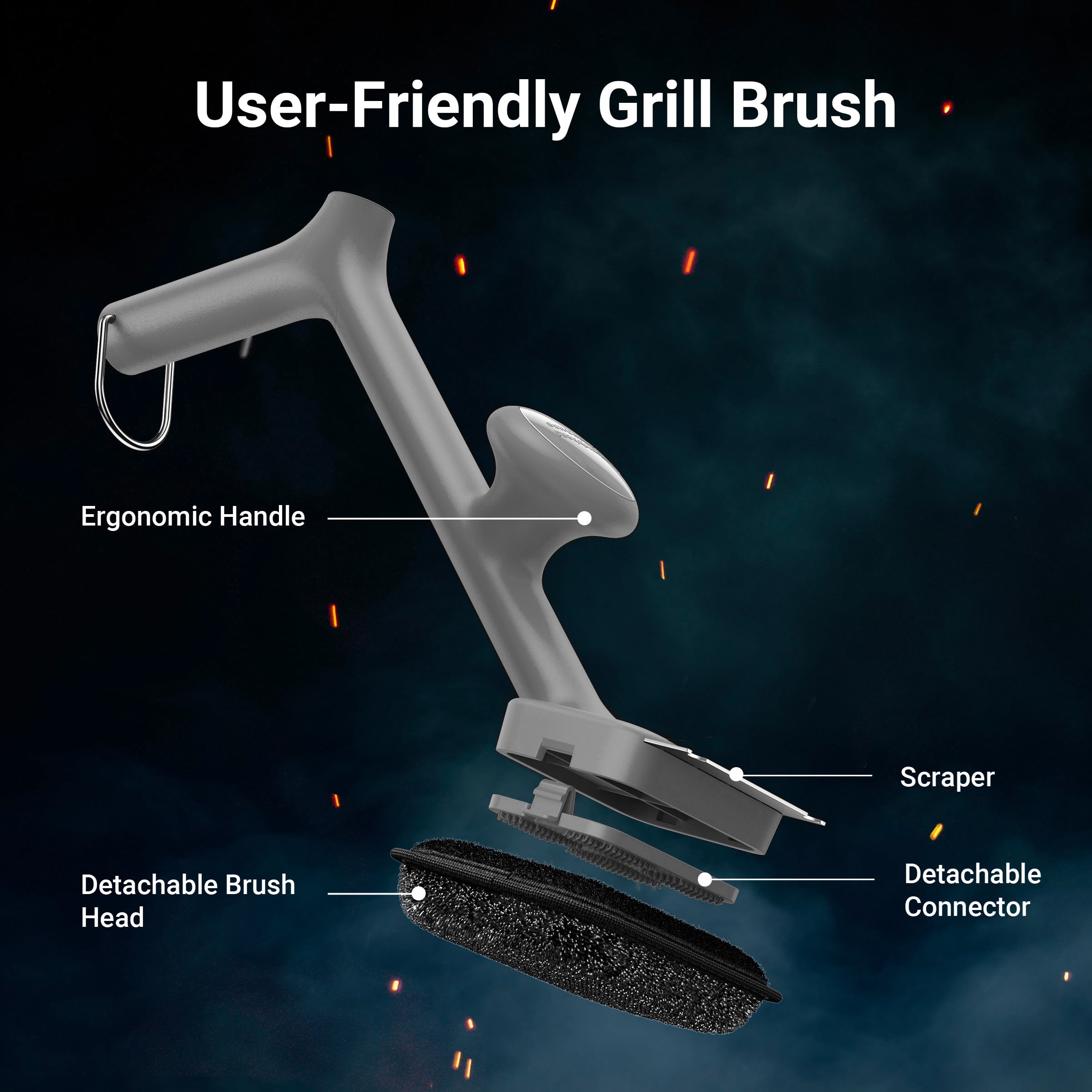 ThermoMaven Bristle-Free Steam Clean Grill Brush with Removable Replaceable Dishwasher Friendly Brush Heads and Heat Resistant Ergonomic Handle Designed to Keep Hands Safe Reduce Fatigue