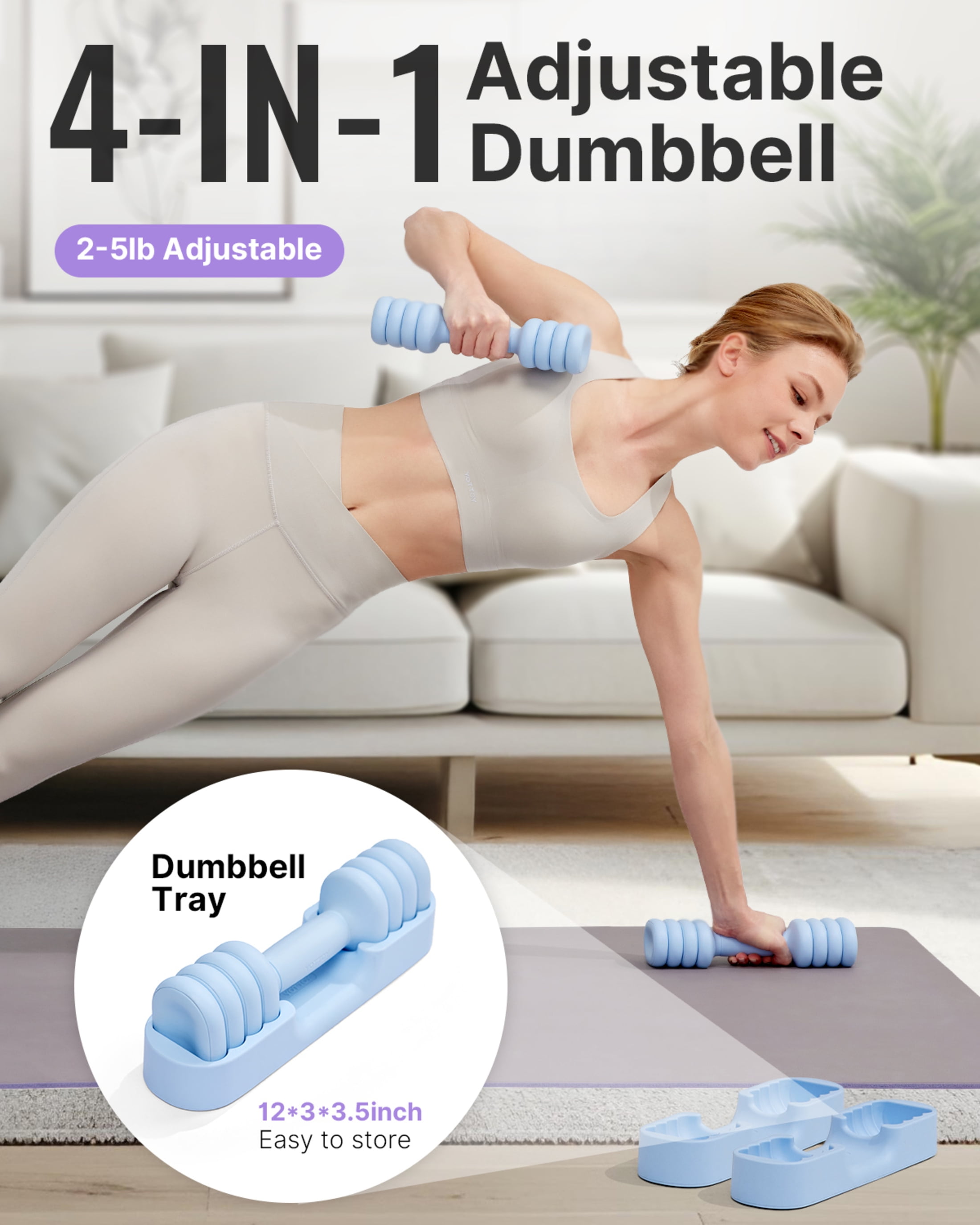 YOTTOY Adjustable Dumbbell Set, Pair 4-in-1 Hand Weights 2–5 lb Each — Compact Free Weights with Soft Grip & Base for Women's Home Gym,BLUE