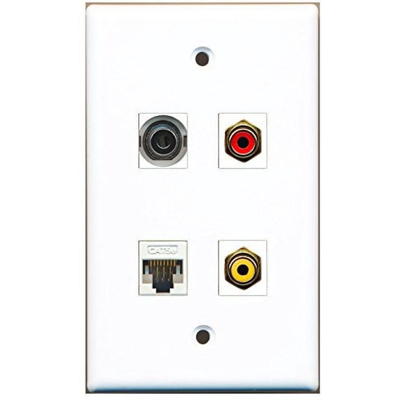 RiteAV - 1 Port RCA Red 1 Port RCA Yellow 1 Port 3.5mm 1 Port Cat5e Ethernet White Wall Plate