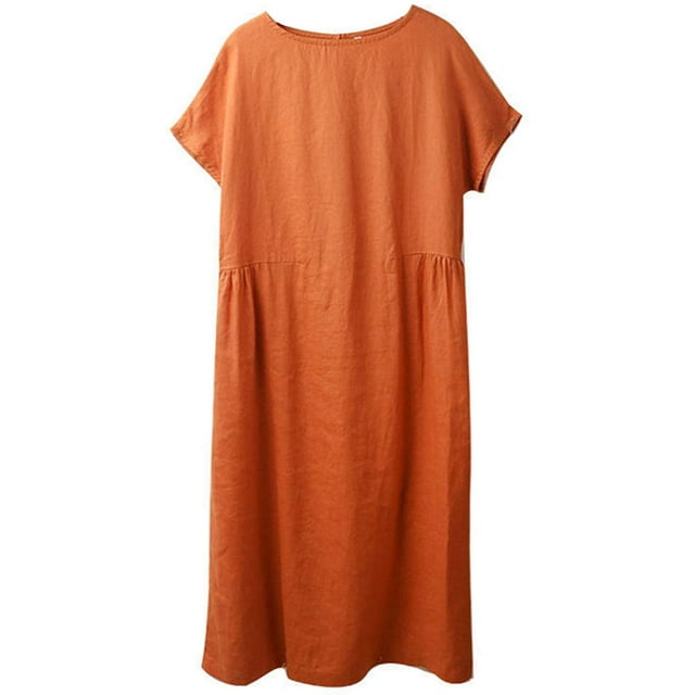 Dress, Women Solid Color Large Hem Short Sleeve Pockets Loose Midi for Work