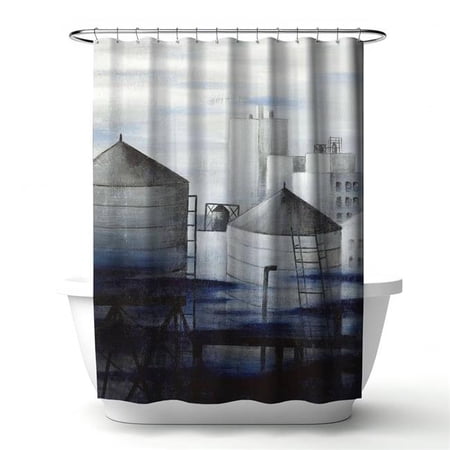 Begin Home Decor 4240-7174-CI250 71 x 74 in. Blue Cities Shower Curtain - Gray City with Blue Clouds Decor
