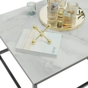 Wisfor Set of 2 Square Coffee Tables Living Room Nesting End Side Tables, White Stoned Top, Metal Frame