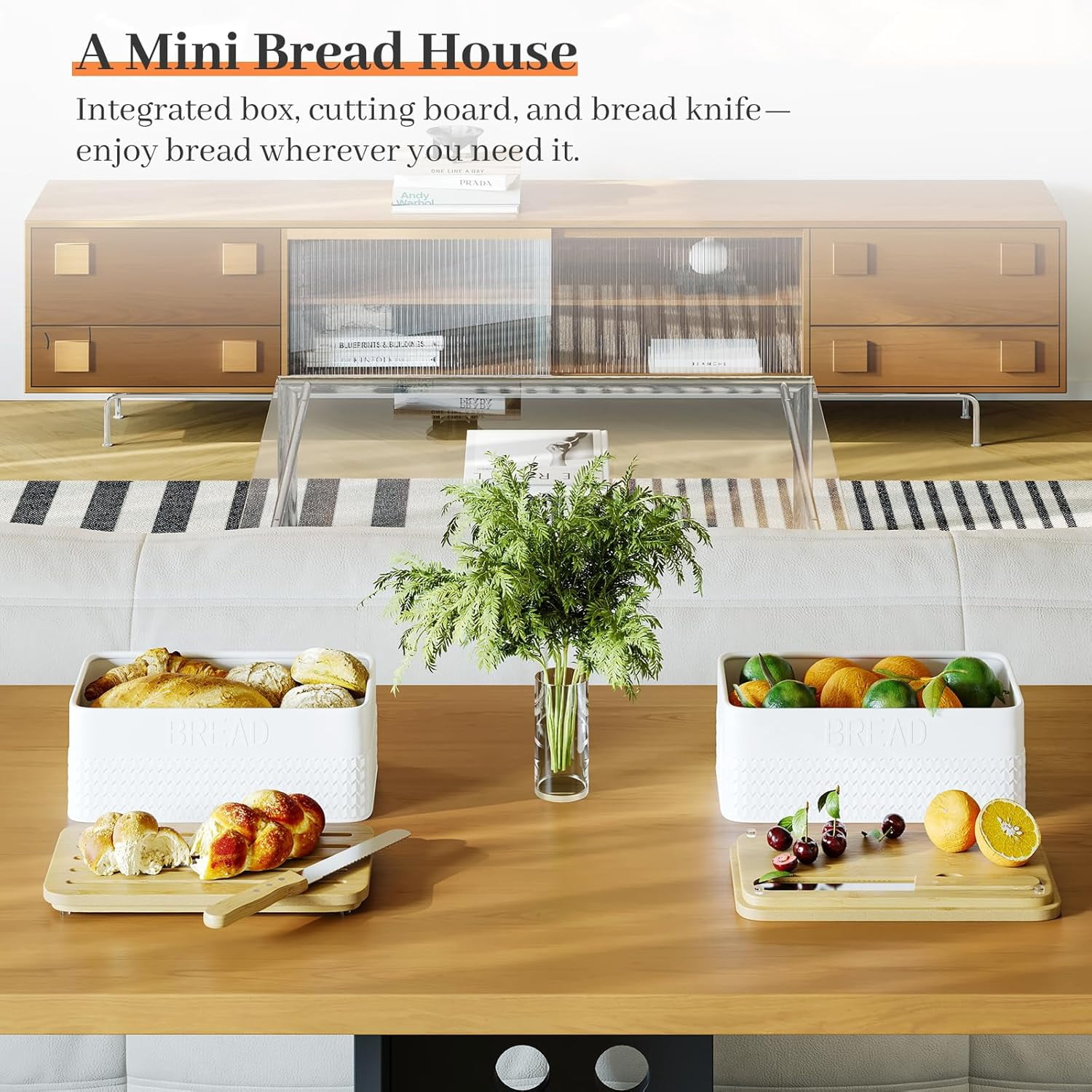 Bread Box for Kitchen Countertop - Metal Bread Storage with Bamboo Cutting Board Lid & Bread Knife, Corner Bread Container for Homemade Bread and Toast, Green