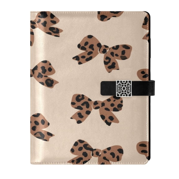 9.2x6.7 inch Leather Notebook 100 Sheets, Multi-Pocket Design & Pen Loop Cute Brown Bow Refillable Journal Organizer
