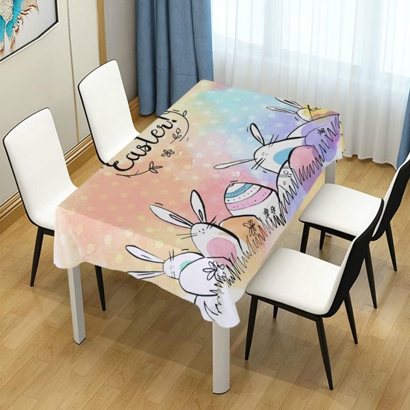 SKYSONIC Easter Egg Rabbit Rectangle Tablecloth Spill-Proof Polyester Table Cloth Table Cover for Kitchen Dining Picnic Holiday Party Decoration,60x120 Inch