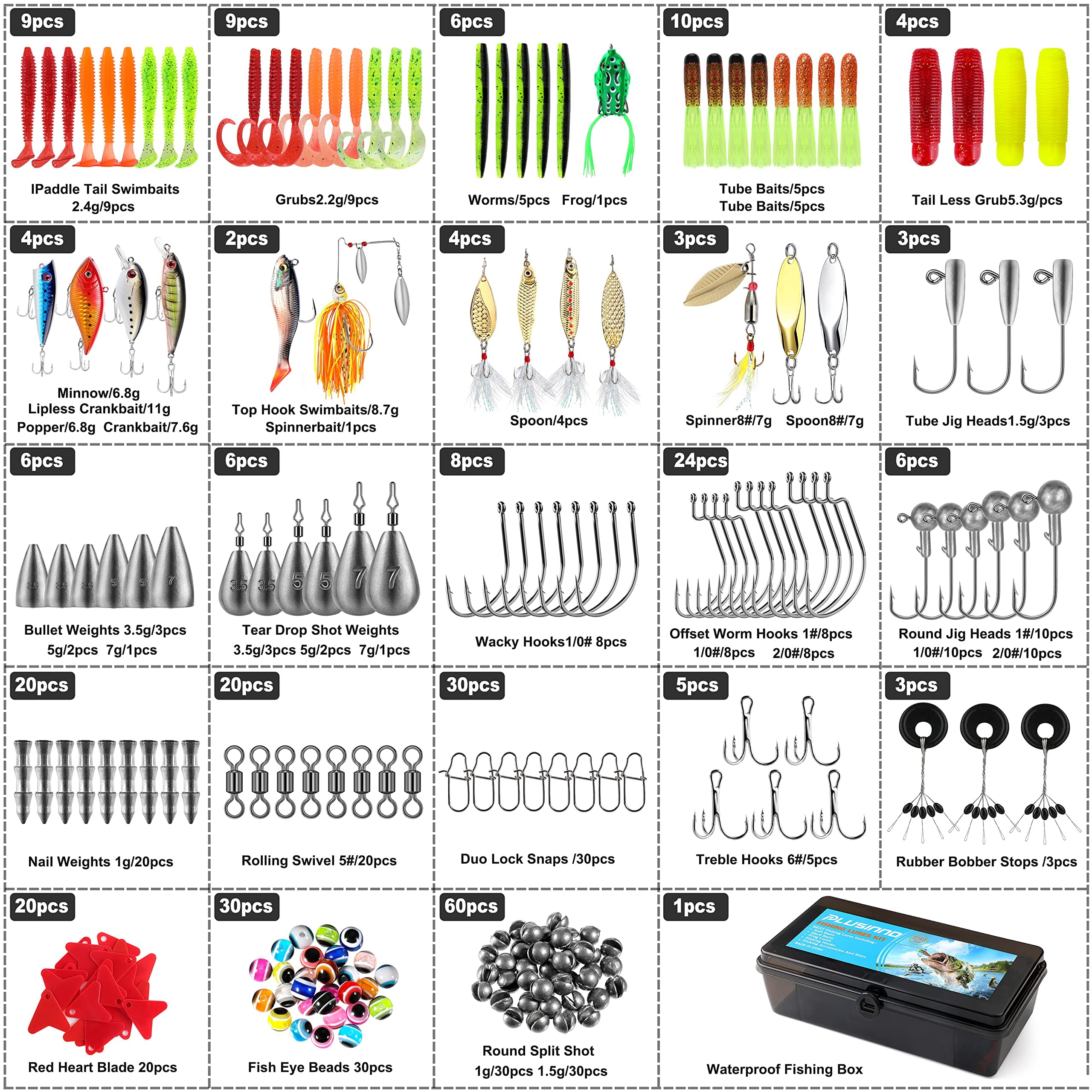 Fishing Lures Tackle Box Gifts For Men  Bass Trout Accessories Kit Saltwater & Freshwater Gear Including Topwater Hooks Spinnerbaits