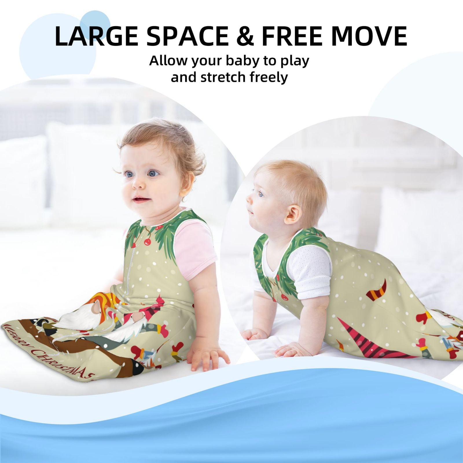 Rateoe Christmas Card With Gnomes Print Cotton Baby Sleep Sack, Baby Sleeping Bag with Two-Way Zipper,Wearable Blanket for Newborn Baby Boys and Girls-Medium