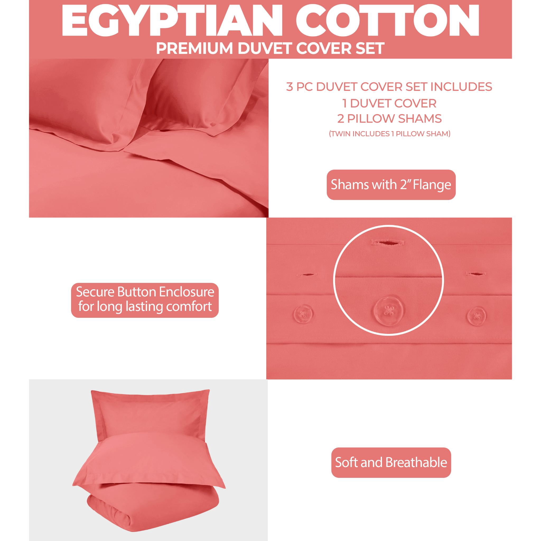 Superior Egyptian Cotton 300 Thread Count Duvet Cover Set, King/California King, Coral