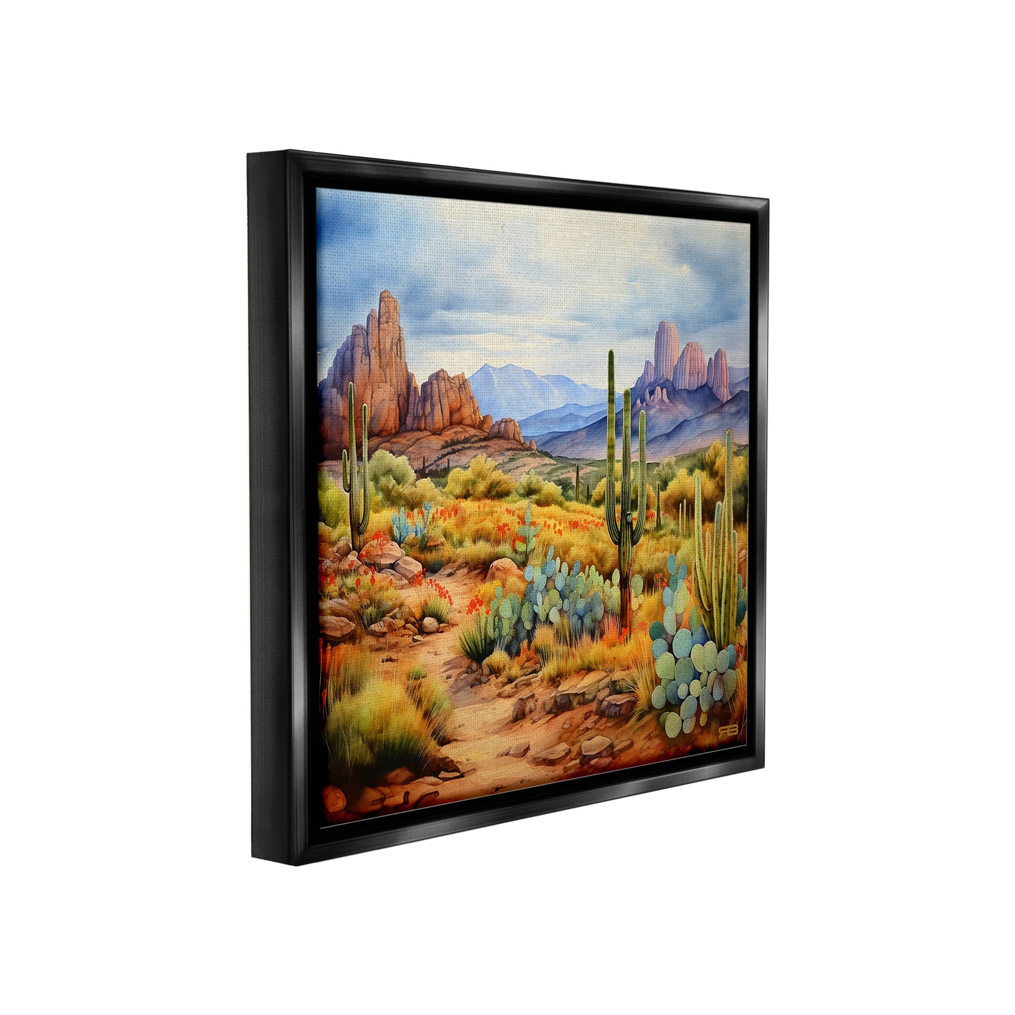 Stupell Industries Vast Desert Mesa Landscape Painting Black Floater Framed Canvas Art Print Wall Art, 18 x 18