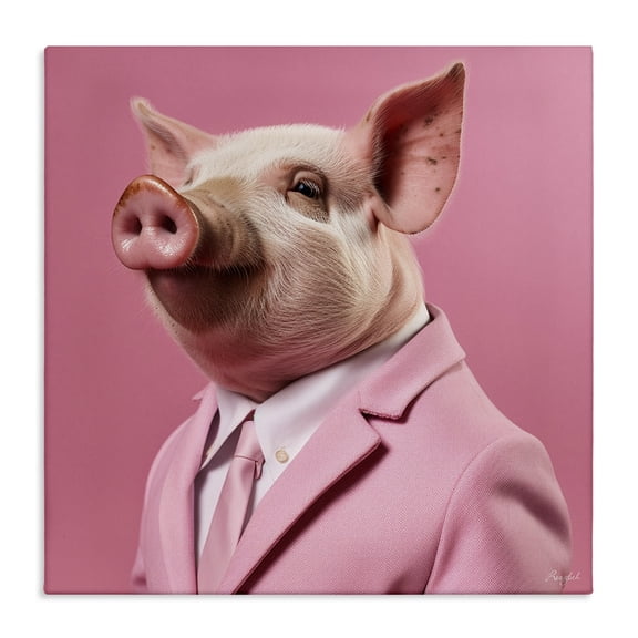 Stupell Industries Eclectic Pink Pig Fashion Canvas Art, 30 x 30, by Roozbeh