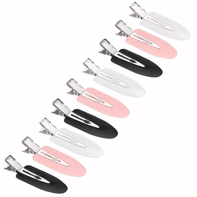 Pinzas para el cabello, pinzas para rizos sin costuras (rosa, blanco, negro), 9 unidades