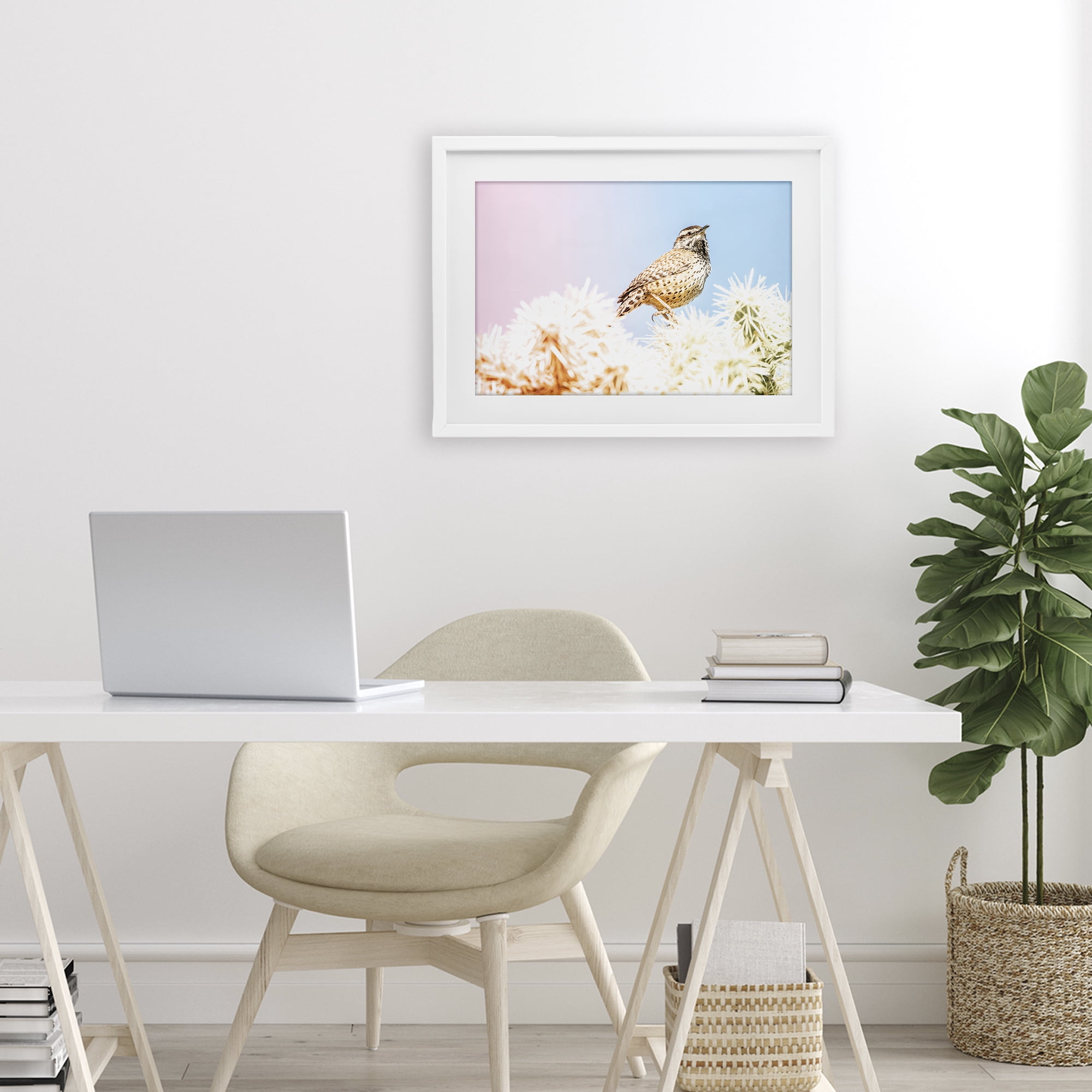 Stupell Industries Desert Song Bird White Framed Print Under Glass, design by Nathan Larson