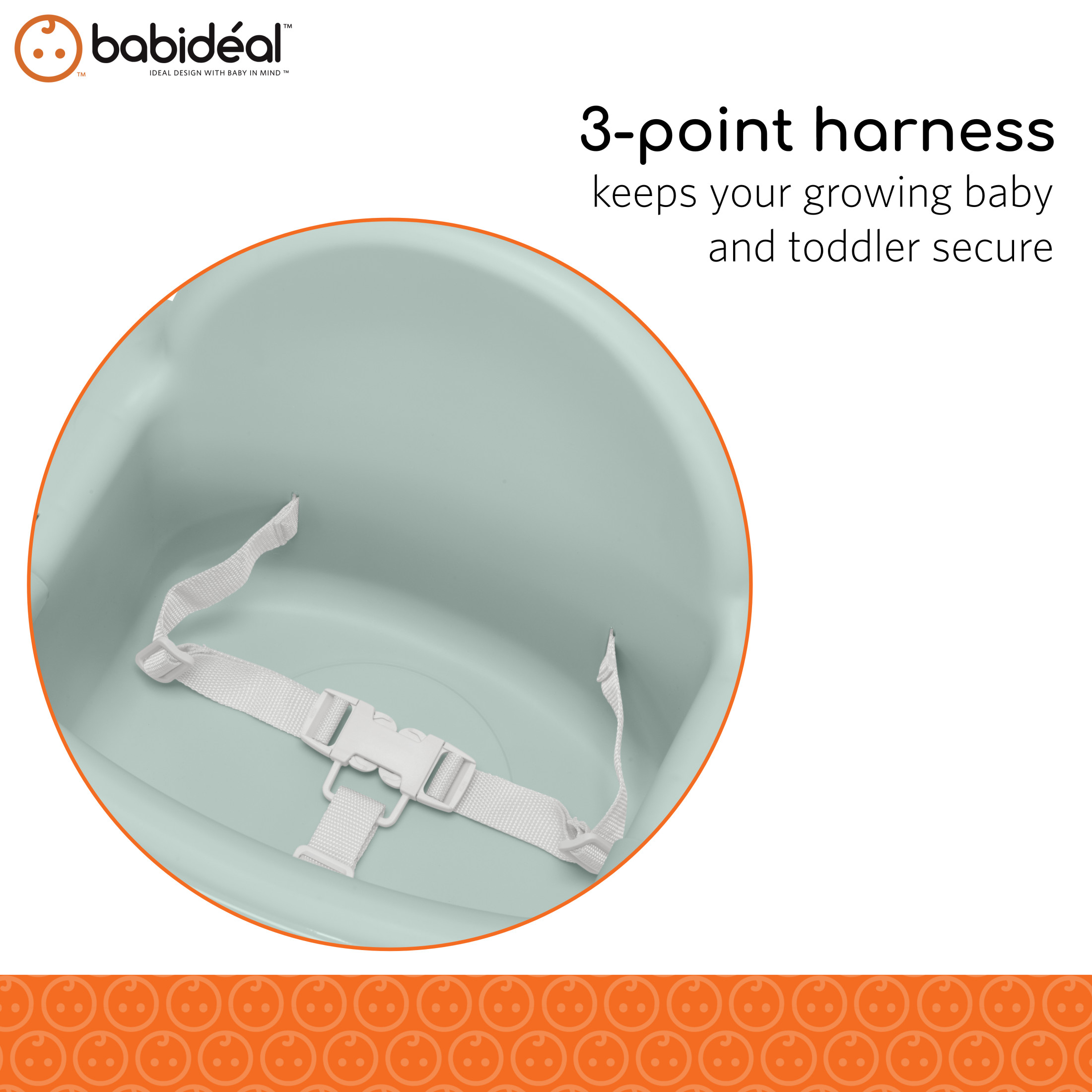 Babideal High Chair with Tray & Harness, Soft Sage photo 6