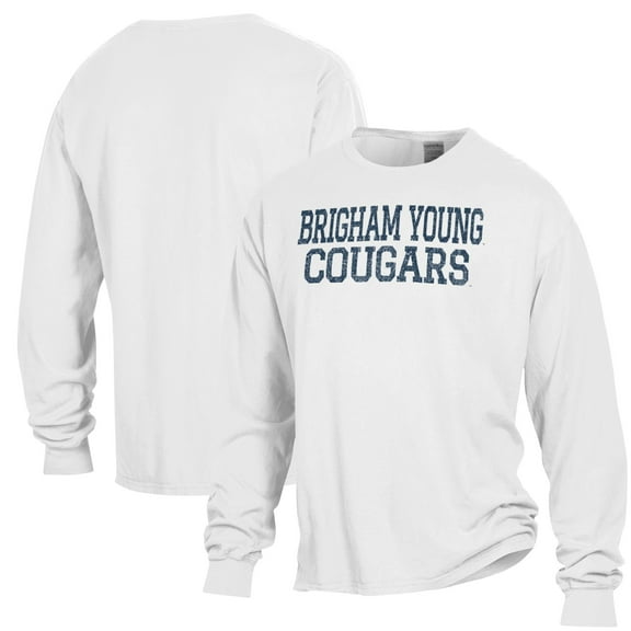 Men's ComfortWash White BYU Cougars Stack Garment Dyed Long Sleeve T-Shirt