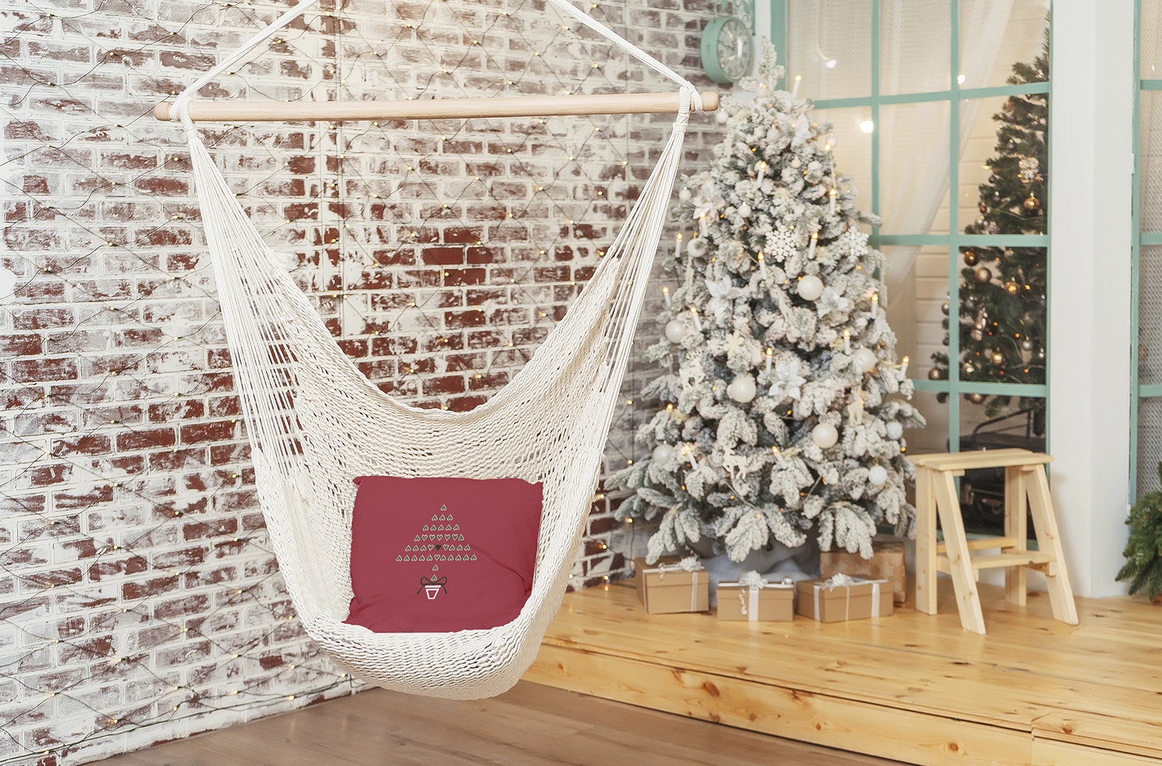 18" x 18" Simply Daisy Hearty Holidays Christmas Polyester Indoor/Outdoor Pillow, Muted Red (1 Count)
