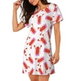 thumbnail image 2 of Uemuo Crayfish And Hearts Pattern Women’s Nightdress – Casual Sleep Shirt, Soft Relaxed Fit Short-Sleeved Cotton Sleepwear for Home, Bedtime, and Lounging, 2 of 6