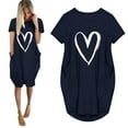 thumbnail image 2 of Dresses for Women Summer Wedding Guest Short Sleeve Fashion Loose Love Print O-Neck Pockets Casual Dress, 2 of 4
