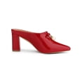 thumbnail image 3 of BLISSFUL STEP Women's Pearl Bow Block Heel Slides Mules Red 7, 3 of 8