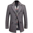 thumbnail image 1 of Men’s Wool Trench Coat Winter Slim Fit Pea Coat with Free Removable Plaid Scarf, 1 of 6