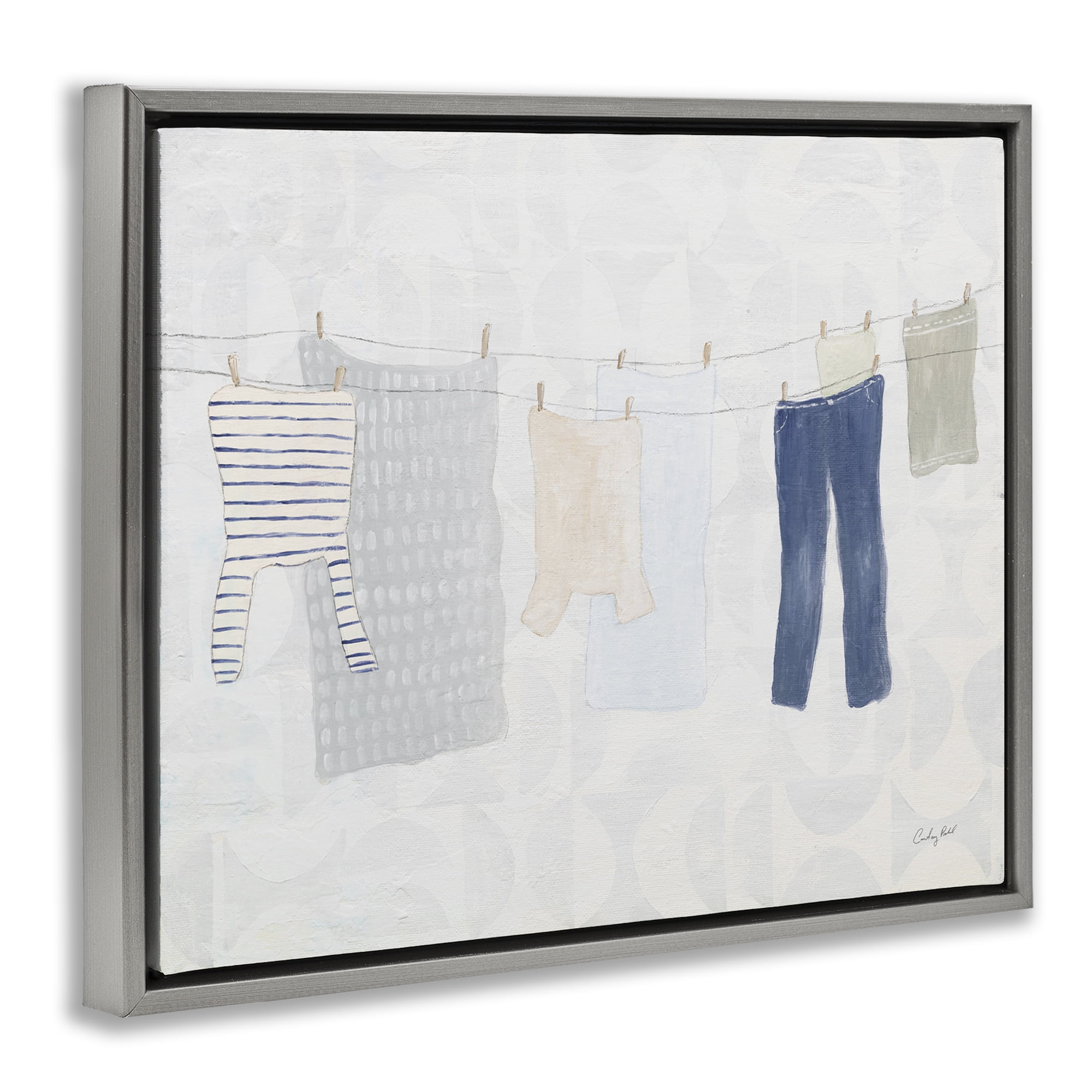 Stupell Industries Laundry Day Hanging Clothes Bath & Laundry Painting Gray Floater Framed Canvas Art Print Wall Art, 31 x 25