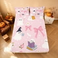 thumbnail image 4 of Homewish Cute Halloween Ghost Queen Sheets for Girls, Pastel Floral Bow Queen Sheet Sets, Light Pink White Black, 4 Pieces (1 Flat Sheet, 1 Fitted Sheet and 2 Pillowcases), 4 of 5
