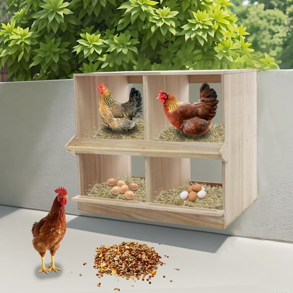ToppiJoy 4 Compartment Chicken Nesting Box Wooden Nesting Boxes for Chickens with Perches