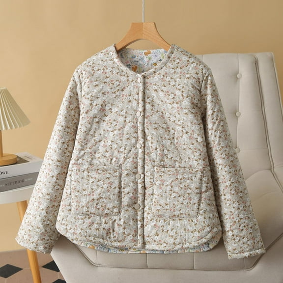 Women Coat Women Warm Quilted Jackets For Women Long Sleeve Floral Soild Puffer Jacket Coats With Pockets Women's Winter Coats Jackets for Women Trendy Cute Clothes for Women XL