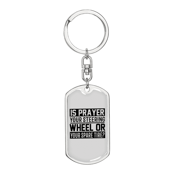 Prayer Steering Wheel Stainless Steel or 18k Gold Premium Swivel Dog Tag Keychain